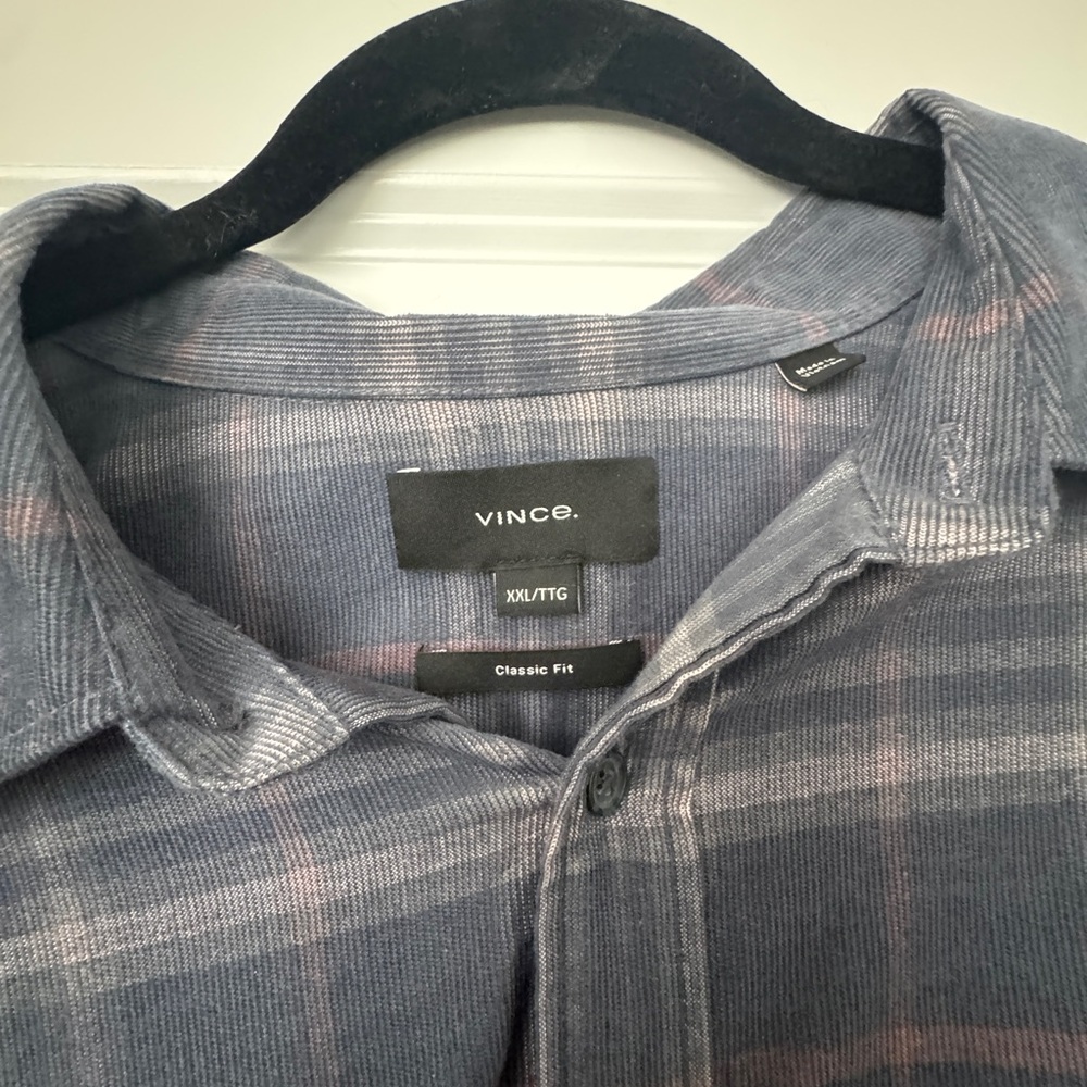 Vince Men's Button-Down Navy and Light Pink Plaid Shirt